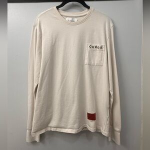 CHNGE WOMENS GRAPHIC PRINT LONG SLEEVE T-SHIRT, SIZE SMALL, CREAM/BLACK